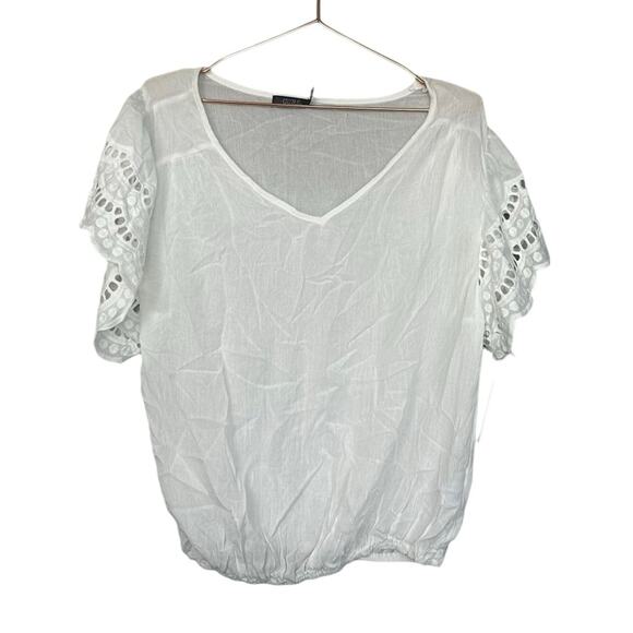 Cure white eyelet sleeve blouse size medium new with tag - Picture 1 of 6